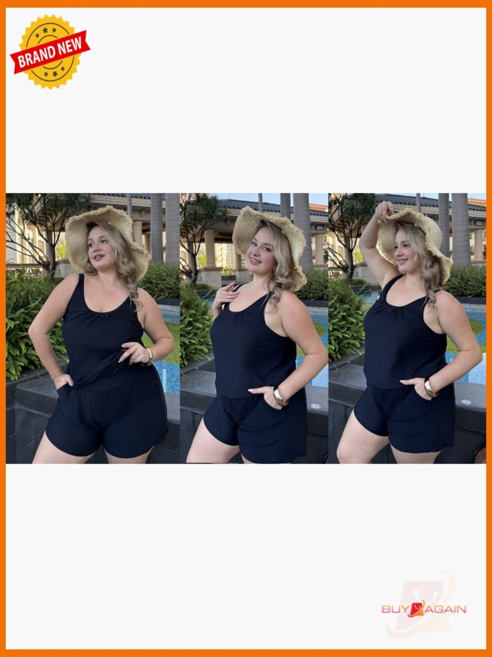 Plus Size Women's One Piece Swim Romper with Pockets Modest Bathing Suit S-24W - Picture 7 of 7
